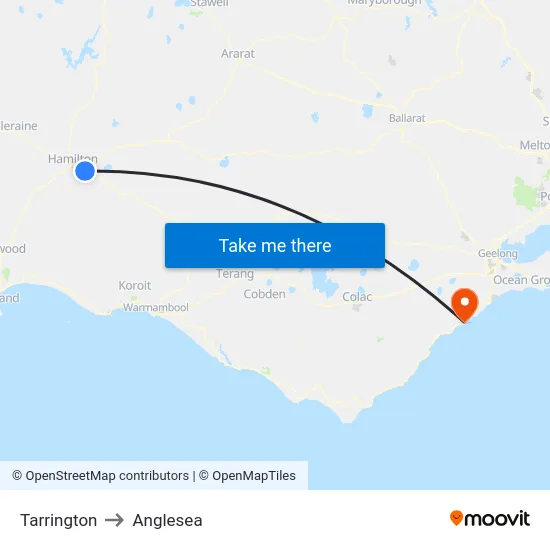 Tarrington to Anglesea map
