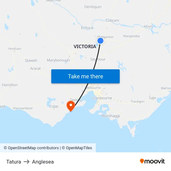 Tatura to Anglesea map