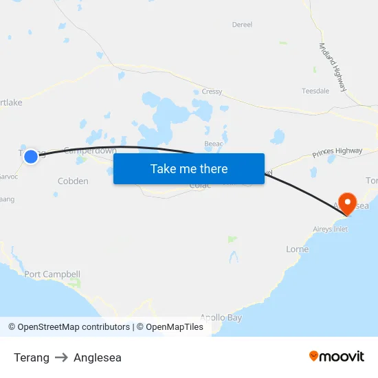 Terang to Anglesea map