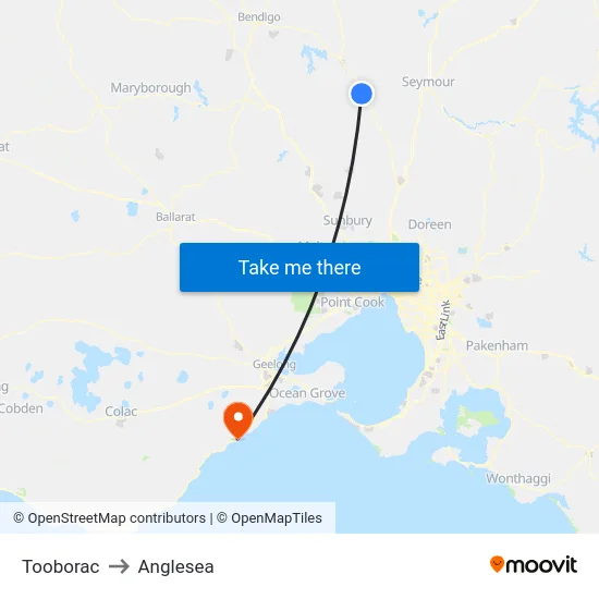 Tooborac to Anglesea map