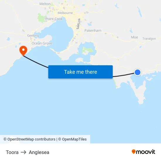Toora to Anglesea map