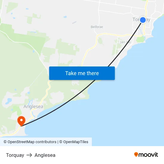 Torquay to Anglesea map
