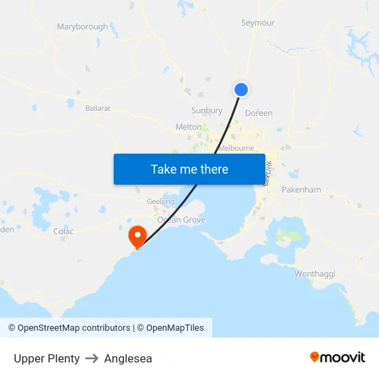 Upper Plenty to Anglesea map