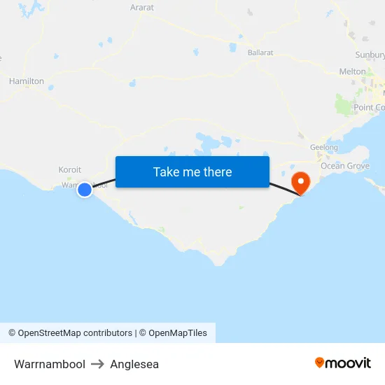 Warrnambool to Anglesea map