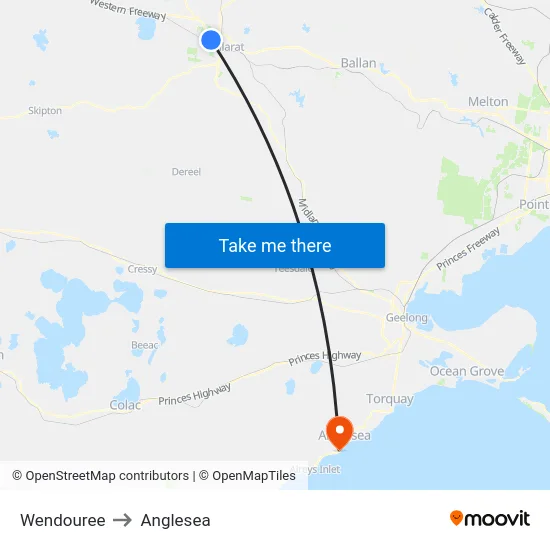 Wendouree to Anglesea map