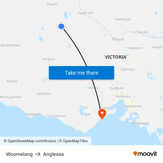 Woomelang to Anglesea map