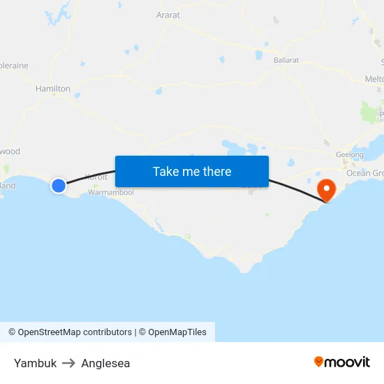 Yambuk to Anglesea map