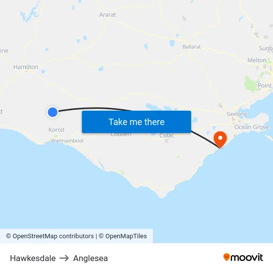 Hawkesdale to Anglesea map