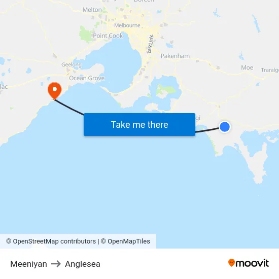 Meeniyan to Anglesea map