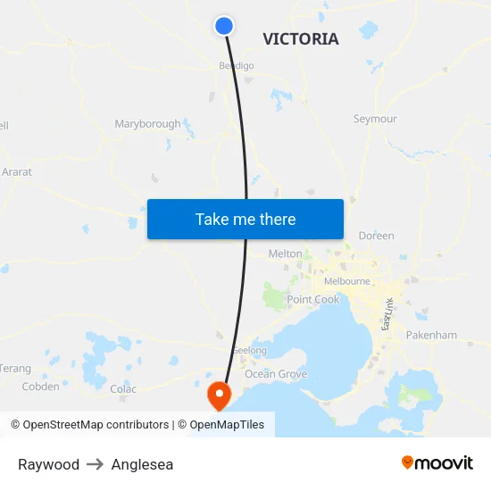 Raywood to Anglesea map