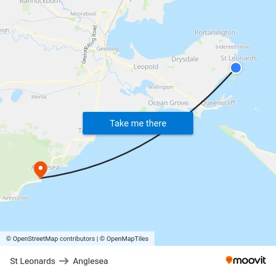 St Leonards to Anglesea map
