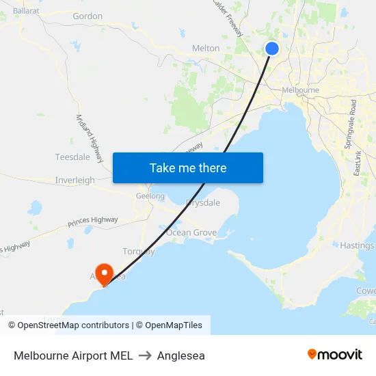 Melbourne Airport MEL to Anglesea map