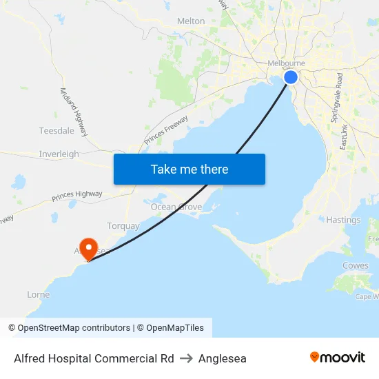 Alfred Hospital Commercial Rd to Anglesea map