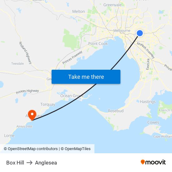 Box Hill to Anglesea map