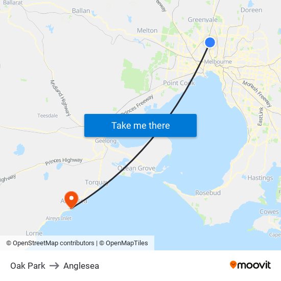 Oak Park to Anglesea map