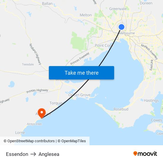 Essendon to Anglesea map