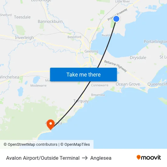 Avalon Airport/Outside Terminal to Anglesea map