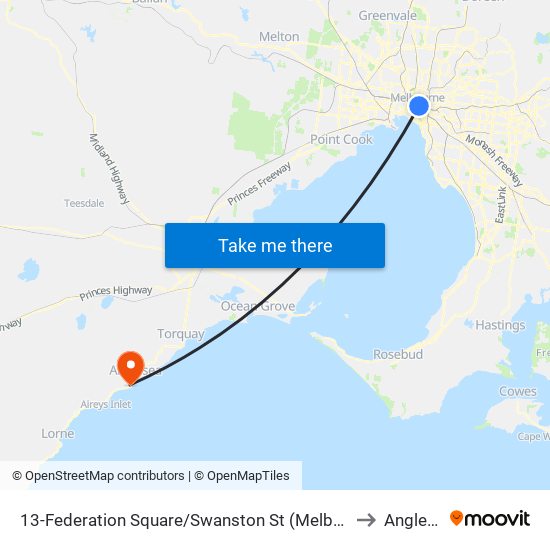 13-Federation Square/Swanston St (Melbourne City) to Anglesea map