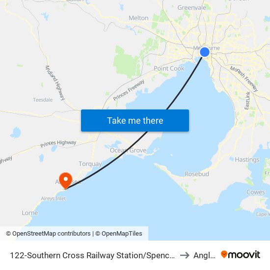 122-Southern Cross Railway Station/Spencer St (Melbourne City) to Anglesea map