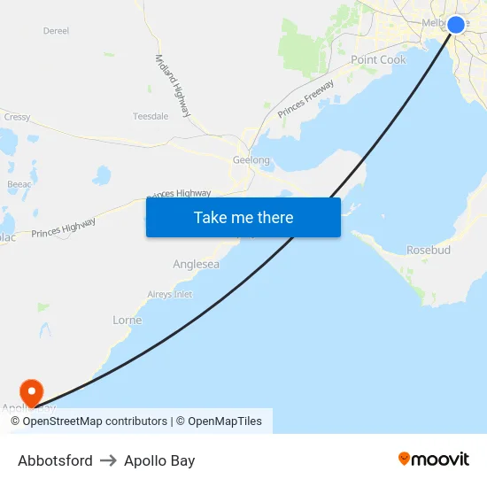 Abbotsford to Apollo Bay map