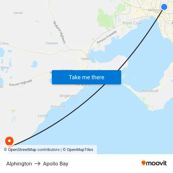 Alphington to Apollo Bay map