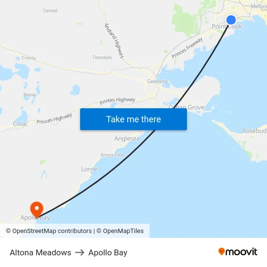 Altona Meadows to Apollo Bay map