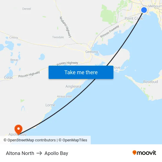 Altona North to Apollo Bay map