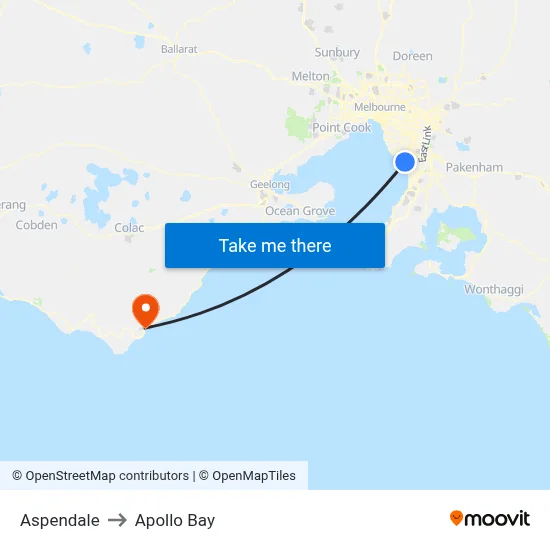 Aspendale to Apollo Bay map