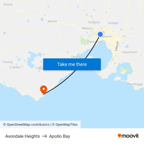Avondale Heights to Apollo Bay map
