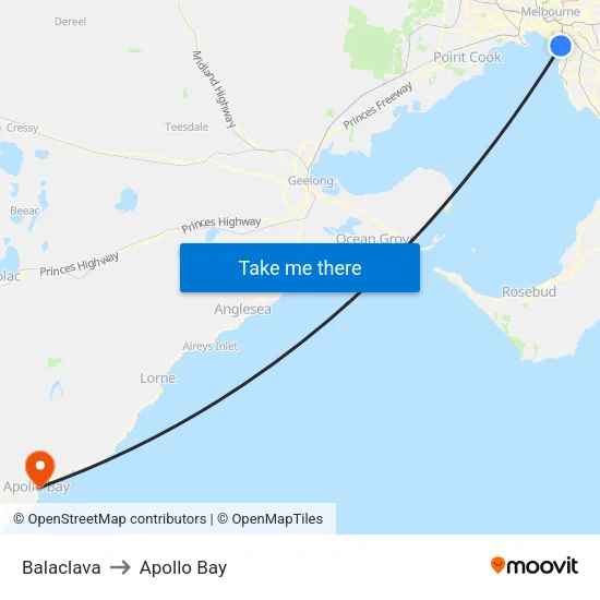 Balaclava to Apollo Bay map