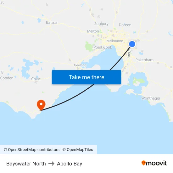 Bayswater North to Apollo Bay map