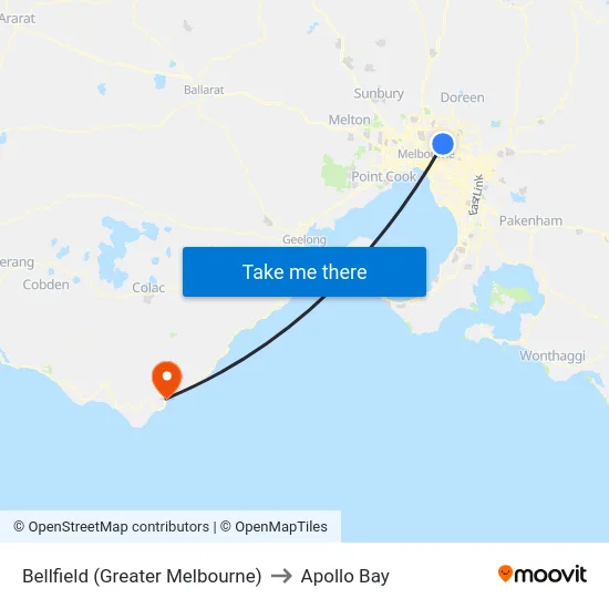 Bellfield (Greater Melbourne) to Apollo Bay map