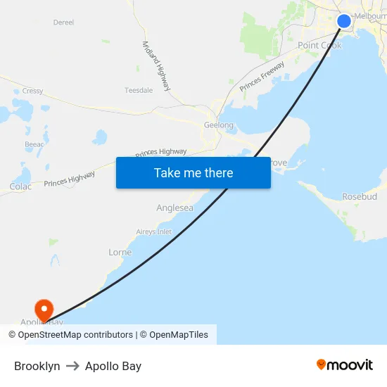 Brooklyn to Apollo Bay map