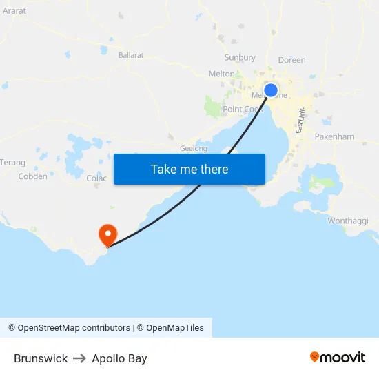 Brunswick to Apollo Bay map