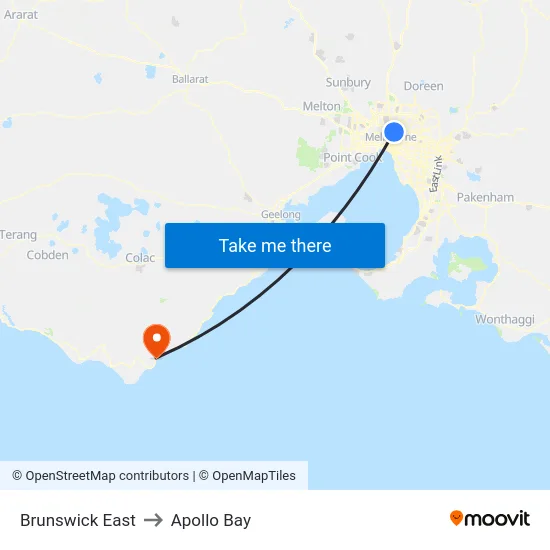 Brunswick East to Apollo Bay map