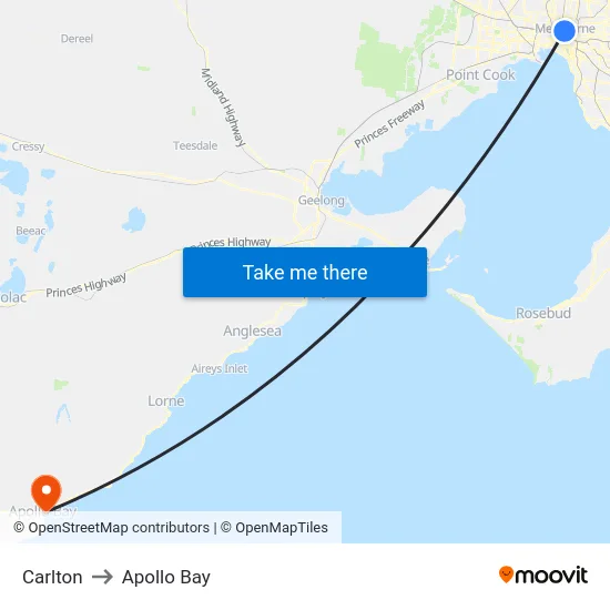 Carlton to Apollo Bay map
