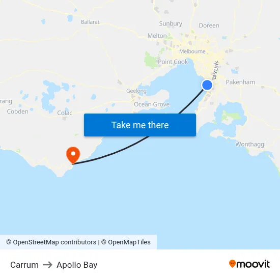 Carrum to Apollo Bay map