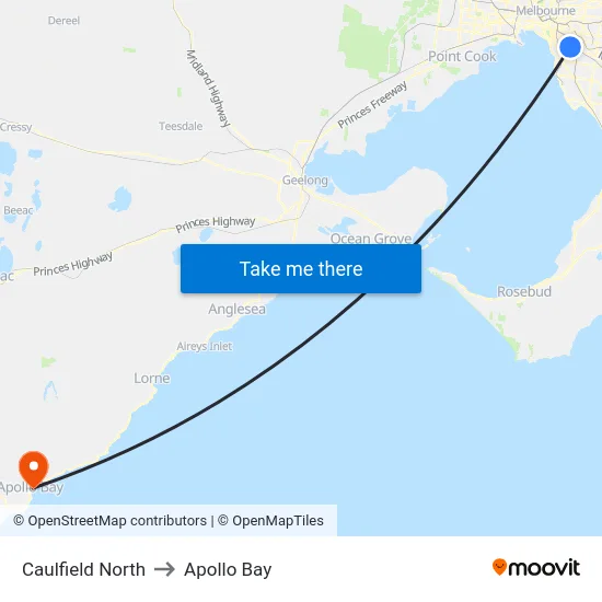 Caulfield North to Apollo Bay map