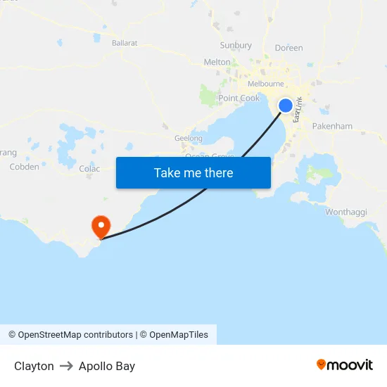 Clayton to Apollo Bay map