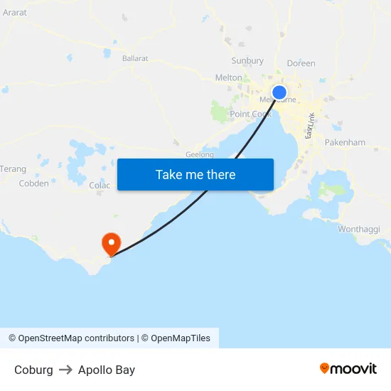 Coburg to Apollo Bay map
