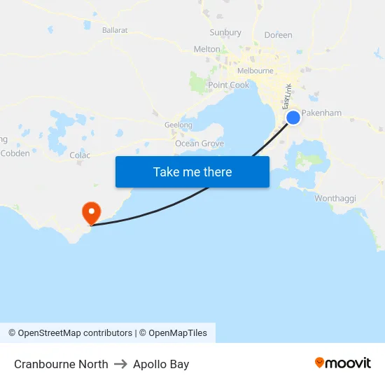 Cranbourne North to Apollo Bay map