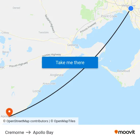 Cremorne to Apollo Bay map