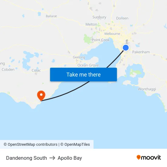 Dandenong South to Apollo Bay map