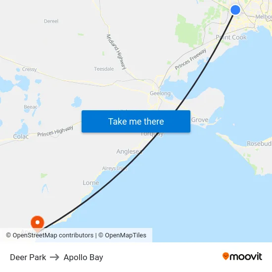 Deer Park to Apollo Bay map
