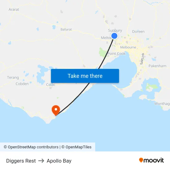 Diggers Rest to Apollo Bay map