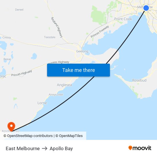 East Melbourne to Apollo Bay map
