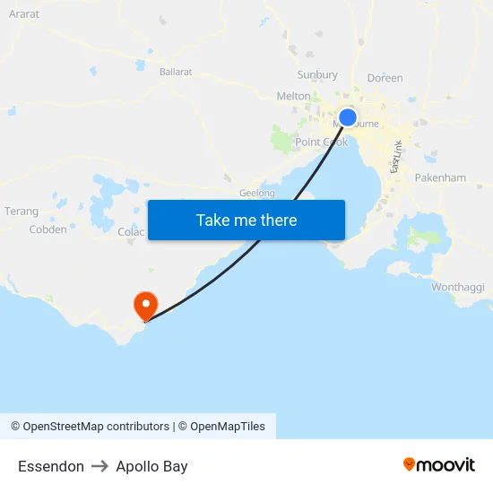 Essendon to Apollo Bay map