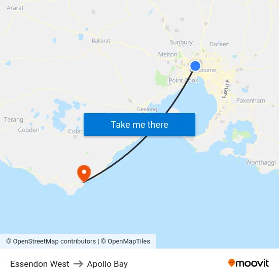 Essendon West to Apollo Bay map