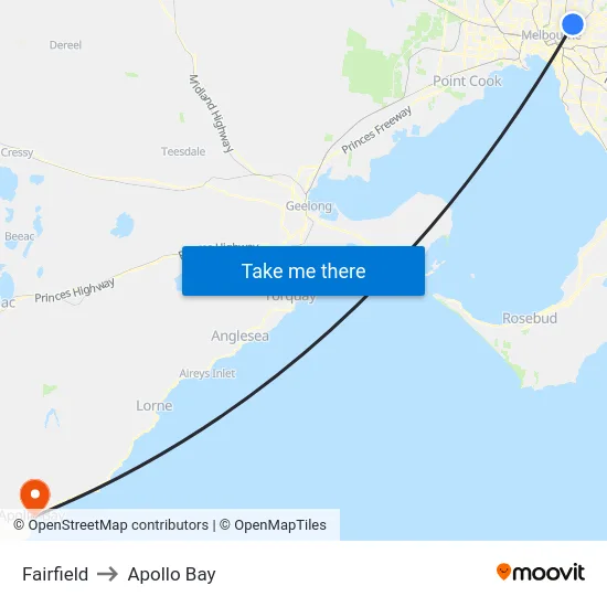 Fairfield to Apollo Bay map