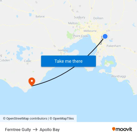 Ferntree Gully to Apollo Bay map